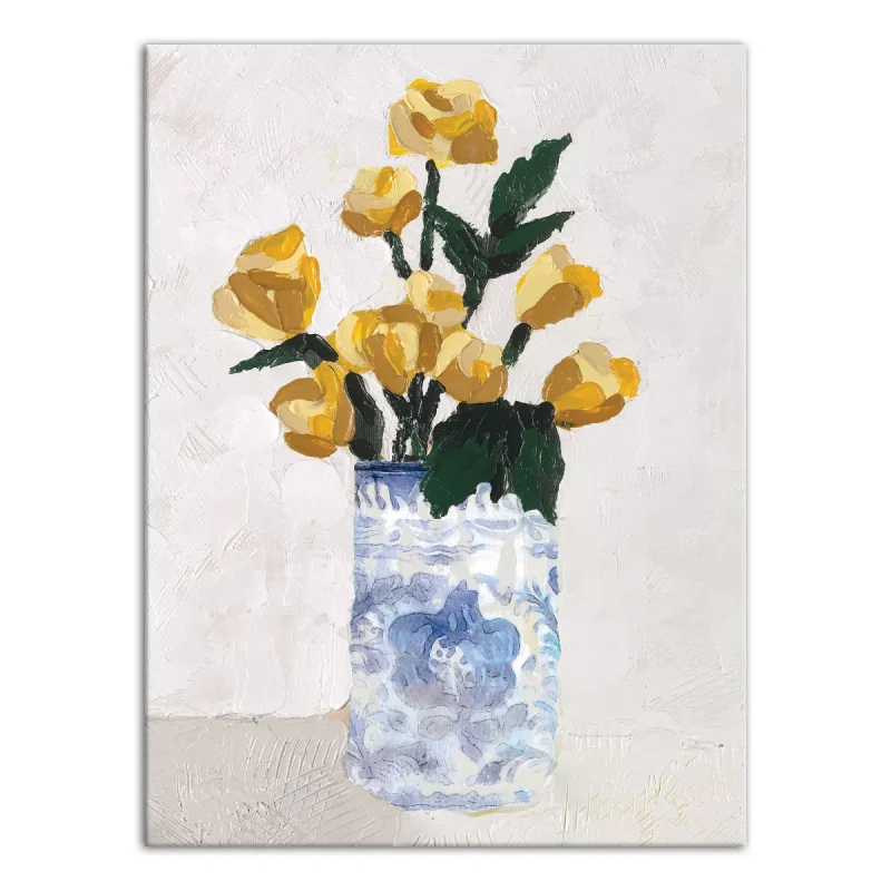 Yellow Florals in Blue Vase 18x24 Canvas Wall Art