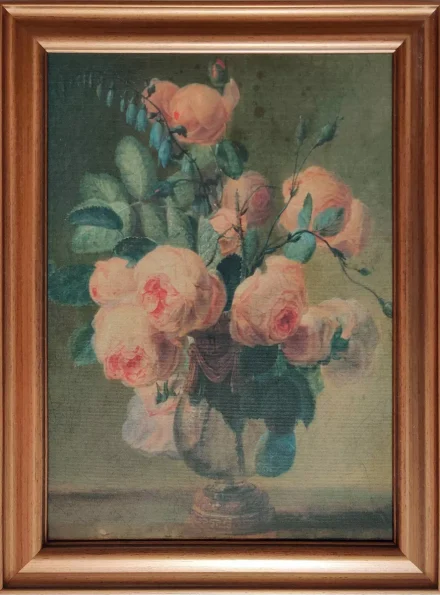 12" x 16" Antique Floral Framed Canvas Board Olive Green: Botanical Digital Art, Gold Frame, Vertical Layout