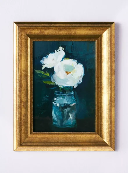 11" x 14" Floral Arrangement Framed Wall Canvas Gold/Navy - Threshold™ designed with Studio McGee