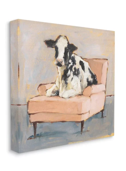 Sweet Baby Calf on a Pink Couch Neutral Color Painting