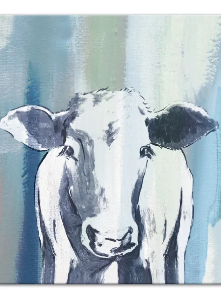 Navy Cow Sketch 20 x 20 Canvas Wall Art