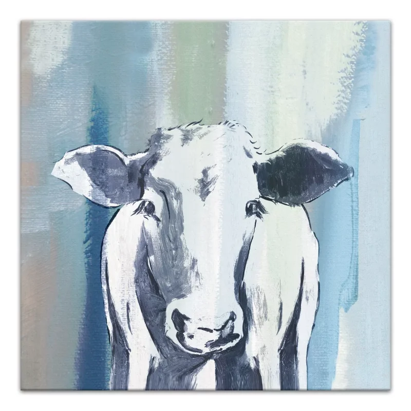 Navy Cow Sketch 20 x 20 Canvas Wall Art
