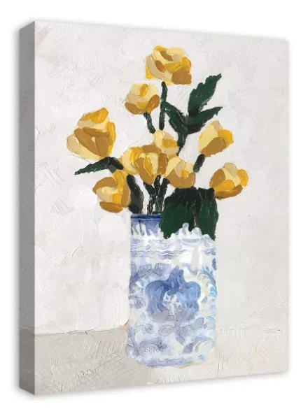 Yellow Florals in Blue Vase 18x24 Canvas Wall Art - Image 2