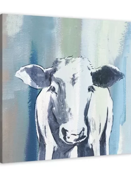 Navy Cow Sketch 20 x 20 Canvas Wall Art - Image 2