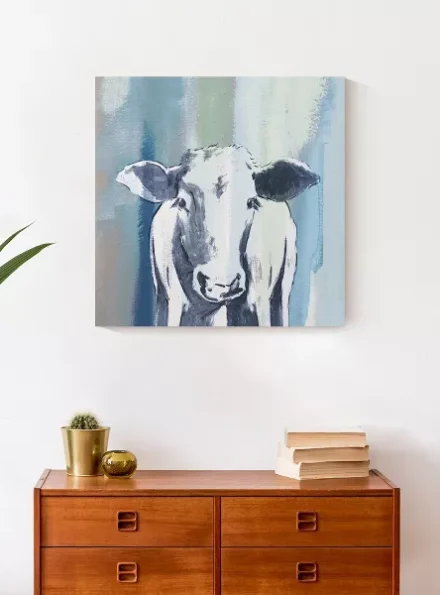 Navy Cow Sketch 20 x 20 Canvas Wall Art - Image 3